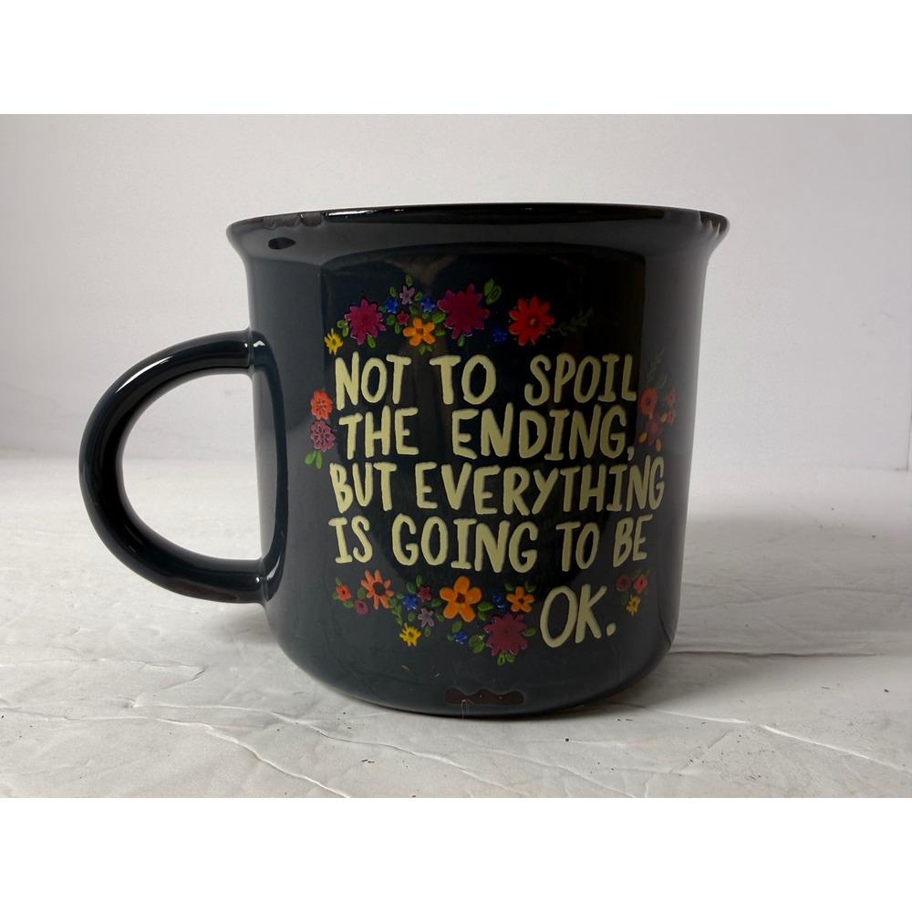 Natural Life Everything Is Going To Be OK Navy Blue Floral Ceramic Campfire Mug